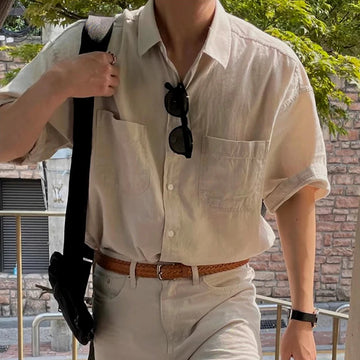 AIDASE  -  Short Sleeve Button-up Turn-down Collar Pockets Shirt For Men Fashion Solid Color Cardigans 2025 Summer New Casual Mens Shirts aidase-shop